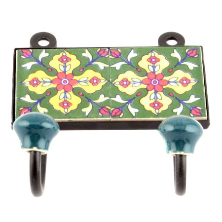Forest Green And Red Tiny Flowers Ceramic Tiles Hooks